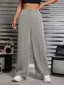 SHEIN PETITE Solid Slant Pocket Suit Pants In Fall/Winter - Grey - View 5