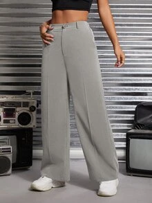 SHEIN PETITE Solid Slant Pocket Suit Pants In Fall/Winter - Grey - View 4