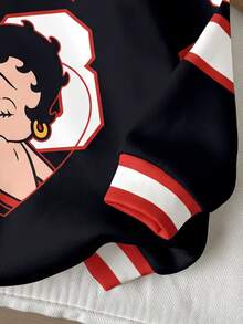 Slaydiva Betty Boop x SHEIN 大尺碼女款卡通印花連帽衛衣，春秋冬季款 - 彩色 - 查看 4