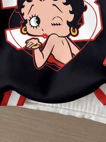 Slaydiva Betty Boop x SHEIN 大尺碼女款卡通印花連帽衛衣，春秋冬季款 - 彩色 - 查看 6