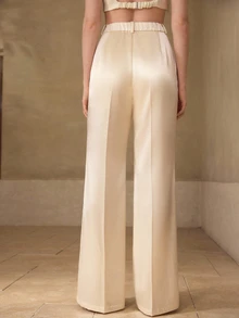 MOTF Tall WOMEN'S TALL SATIN SOLID COLOR SEAM FRONT STRAIGHT LEG SUIT PANTS - Apricot - View 3