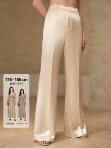 MOTF Tall WOMEN'S TALL SATIN SOLID COLOR SEAM FRONT STRAIGHT LEG SUIT PANTS - Apricot - View 1