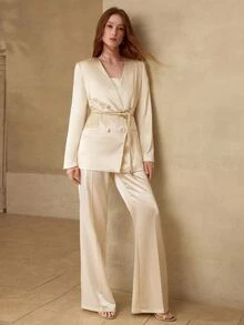 MOTF Tall WOMEN'S TALL SATIN SOLID COLOR SEAM FRONT STRAIGHT LEG SUIT PANTS - Apricot - View 6