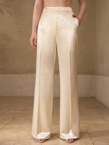 MOTF Tall WOMEN'S TALL SATIN SOLID COLOR SEAM FRONT STRAIGHT LEG SUIT PANTS - Apricot - View 4
