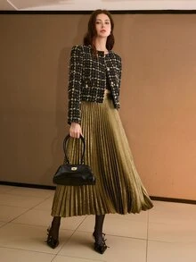 MOTF Tall WOMEN'S TALL VERSATILE PLEATED FASHIONABLE MID-LENGTH SKIRT - Gold - View 8