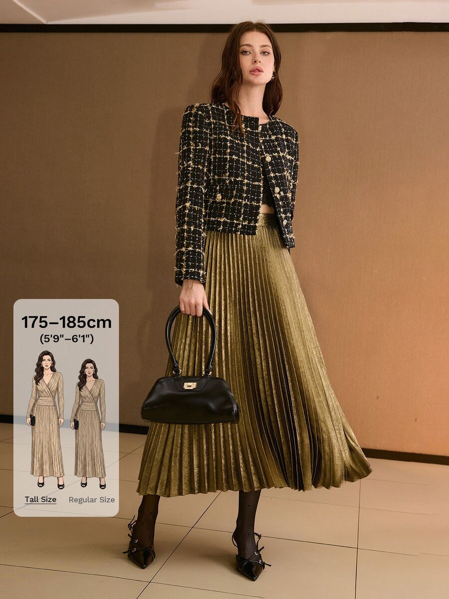 MOTF Tall WOMEN'S TALL VERSATILE PLEATED FASHIONABLE MID-LENGTH SKIRT - Gold - View 1