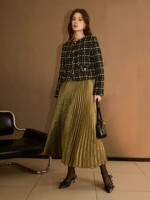 MOTF Tall WOMEN'S TALL VERSATILE PLEATED FASHIONABLE MID-LENGTH SKIRT - Gold - View 4