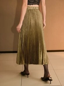 MOTF Tall WOMEN'S TALL VERSATILE PLEATED FASHIONABLE MID-LENGTH SKIRT - Gold - View 5