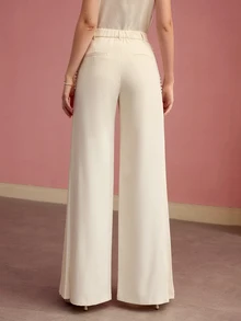MOTF Tall WOMEN'S TALL BUTTON DECOR SIDE PLEATED WIDE LEG PANTS - Apricot - View 6
