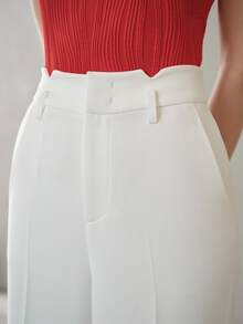 MOTF Tall WOMEN'S TALL WOVEN SOLID COLOR SEAM FRONT WIDE LEG SUIT PANTS - White - View 2