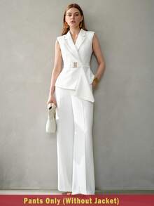 MOTF Tall WOMEN'S TALL WOVEN SOLID COLOR SEAM FRONT WIDE LEG SUIT PANTS - White - View 3