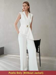MOTF Tall WOMEN'S TALL WOVEN SOLID COLOR SEAM FRONT WIDE LEG SUIT PANTS - White - View 6