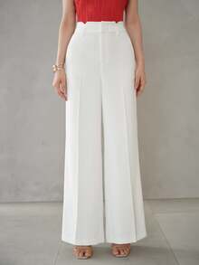 MOTF Tall WOMEN'S TALL WOVEN SOLID COLOR SEAM FRONT WIDE LEG SUIT PANTS - White - View 4