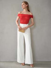 MOTF Tall WOMEN'S TALL WOVEN SOLID COLOR SEAM FRONT WIDE LEG SUIT PANTS - White - View 5
