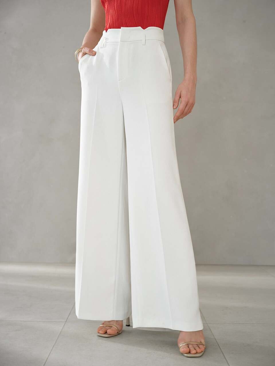 MOTF Tall WOMEN'S WOVEN SOLID COLOR SEAM FRONT WIDE LEG SUIT PANTS