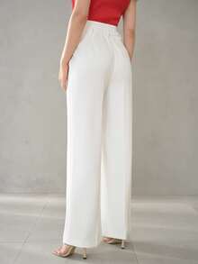 MOTF Tall WOMEN'S TALL WOVEN SOLID COLOR SEAM FRONT WIDE LEG SUIT PANTS - White - View 7