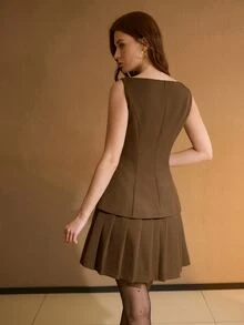 MOTF Tall WOMEN'S TALL SOLID COLOR SLEEVELESS 2 IN 1 SHORT DRESS - Coffee - View 3