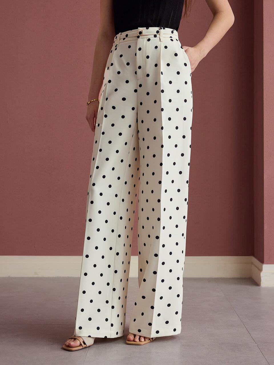 MOTF Tall WOMEN'S TALL SLIM WAIST POLKA DOT STRAIGHT LEG SUIT PANTS