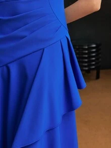 MOTF Tall WOMEN'S TALL SOLID COLOR ASYMMETRICAL HEMLINE DRESS - Blue - View 2