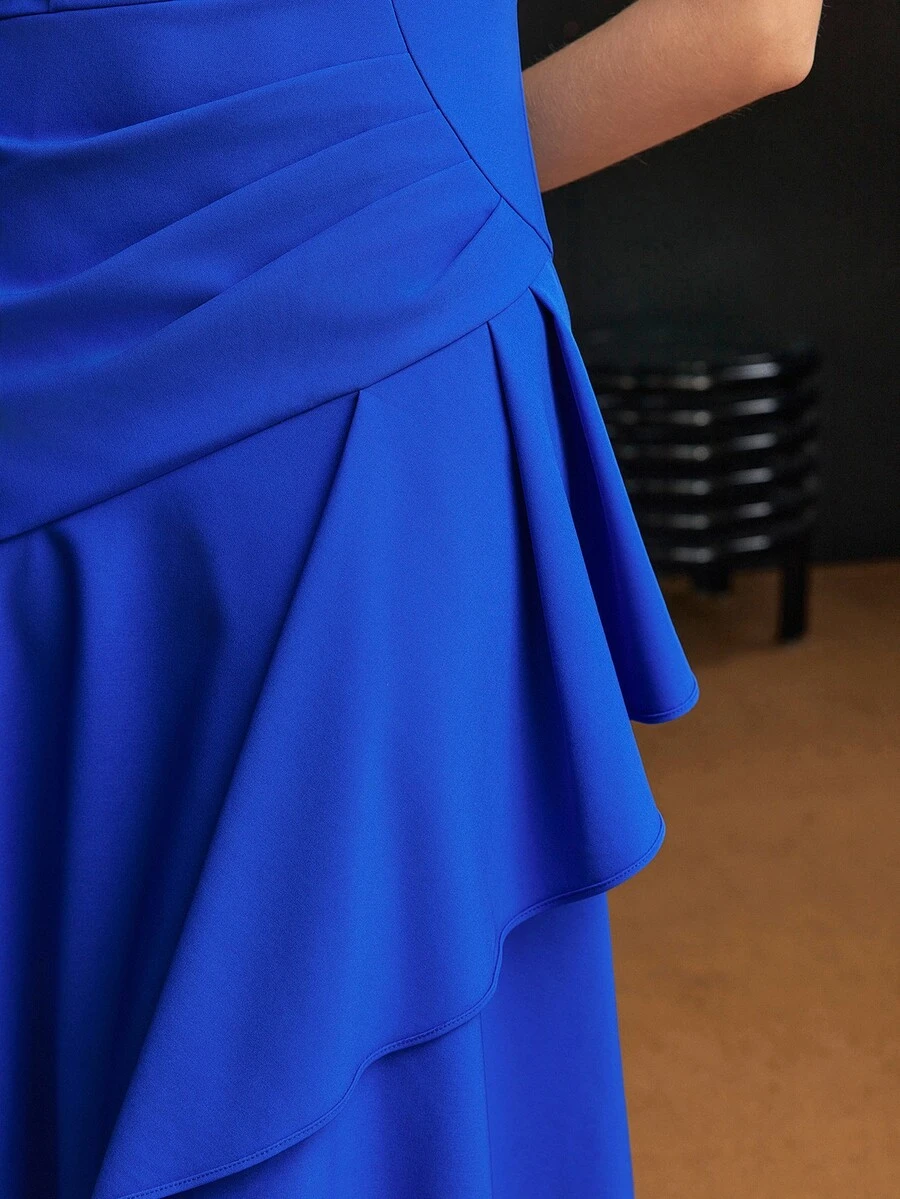 MOTF Tall WOMEN'S TALL SOLID COLOR ASYMMETRICAL HEMLINE DRESS - Blue - View 2
