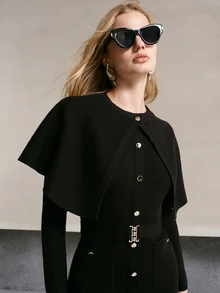 MOTF PREMIUM 2PCS DETACHABLE SHAWL SWEATER DRESS WITH BELT - Black - View 2
