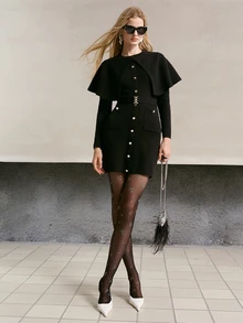MOTF PREMIUM 2PCS DETACHABLE SHAWL SWEATER DRESS WITH BELT - Black - View 4
