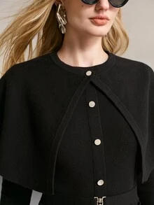 MOTF PREMIUM 2PCS DETACHABLE SHAWL SWEATER DRESS WITH BELT - Black - View 10