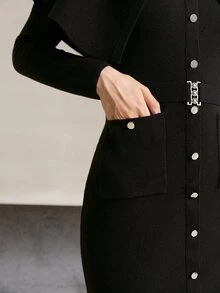 MOTF PREMIUM 2PCS DETACHABLE SHAWL SWEATER DRESS WITH BELT - Black - View 5