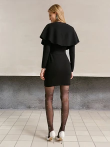 MOTF PREMIUM 2PCS DETACHABLE SHAWL SWEATER DRESS WITH BELT - Black - View 6