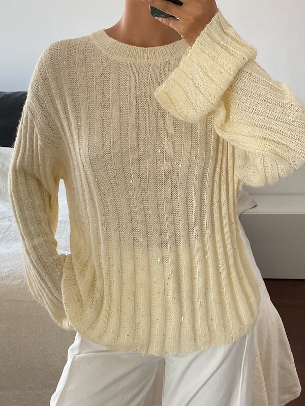 DAZY Women's Solid Color Round Neck Drop Shoulder Long Sleeve Casual Sweater Fall