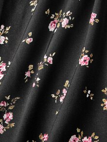 Skyraze Gaun Motif Bunga Kecil dengan Lengan Mengembang dan Belahan Dada, Model Bahu Terbuka - MultiWarna - View 8