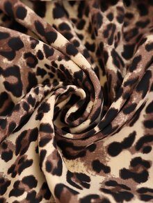 Brillora Leopard Textured Pattern Half Sleeve Batwing Suit For Women Casual Thigh Length Polyester - Black - View 8