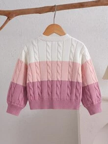 Cute Baby GirlAutumn/Winter Casual Versatile Colorblock Knit Cardigan - Multicolor - View 3