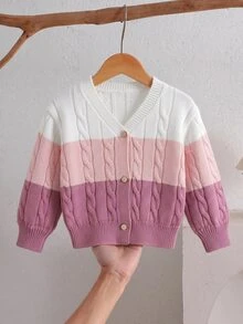 Cute Baby GirlAutumn/Winter Casual Versatile Colorblock Knit Cardigan - Multicolor - View 2