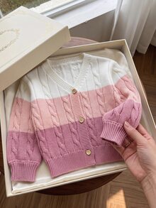 Cute Baby GirlAutumn/Winter Casual Versatile Colorblock Knit Cardigan - Multicolor - View 4