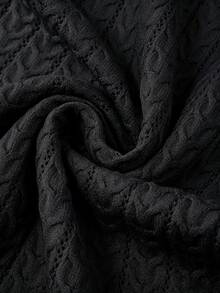 SHEIN Women's French Fall/Winter Going OutSolid Color Short Sleeve Knit Top - Black - View 7