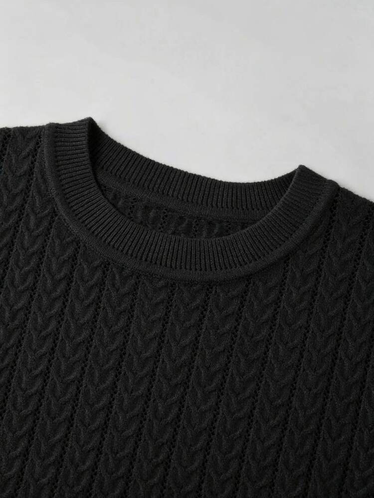 SHEIN Women's French Fall/Winter Going OutSolid Color Short Sleeve Knit Top - Black - View 5