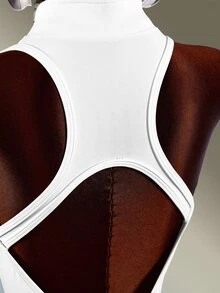 Amplova Sleeveless Fitted Backless Athletic Romper Gym Going Out Fitness Fashion Black Casual Going Out White Race Back Backless Front Zipper Daily Wear Gym - White - View 10