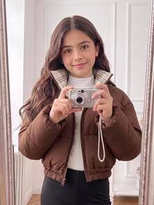 SHEIN Tween Girl Cotton Padded Coat, Fall, Winter - Brown - View 8