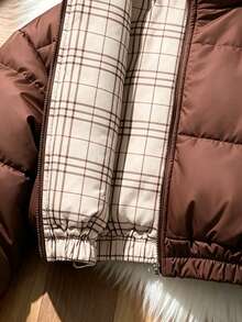 SHEIN Tween Girl Cotton Padded Coat, Fall, Winter - Brown - View 5