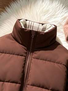 SHEIN Tween Girl Cotton Padded Coat, Fall, Winter - Brown - View 4