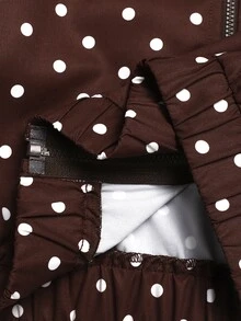 女童休閒日常棕色與白色波點翻領秋冬夾克 - 棕色 - 查看 8