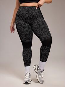 Rhythm Era 1 件女式加大码豹纹侧条纹健身、跑步、锻炼、瑜伽紧身裤 - 彩色 - 查看 2