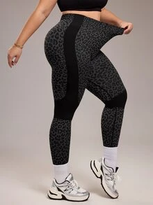 Rhythm Era 1 件女式加大码豹纹侧条纹健身、跑步、锻炼、瑜伽紧身裤 - 彩色 - 查看 4