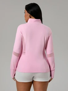 Rhythm Era Women's Solid Color Long Sleeve Half-Zip Front Sporty Sweatshirt - Pink - View 2