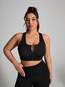 Rhythm Era Plus Size Solid Color Sleeveless Sports Bra - Black - View 6