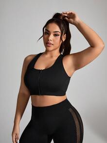 Rhythm Era Plus Size Solid Color Sleeveless Sports Bra - Black - View 5