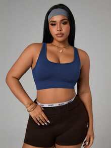 SHEIN Sports 大尺碼女款拼色交叉背日用健身運動內衣 - 藏蓝色 - 查看 6