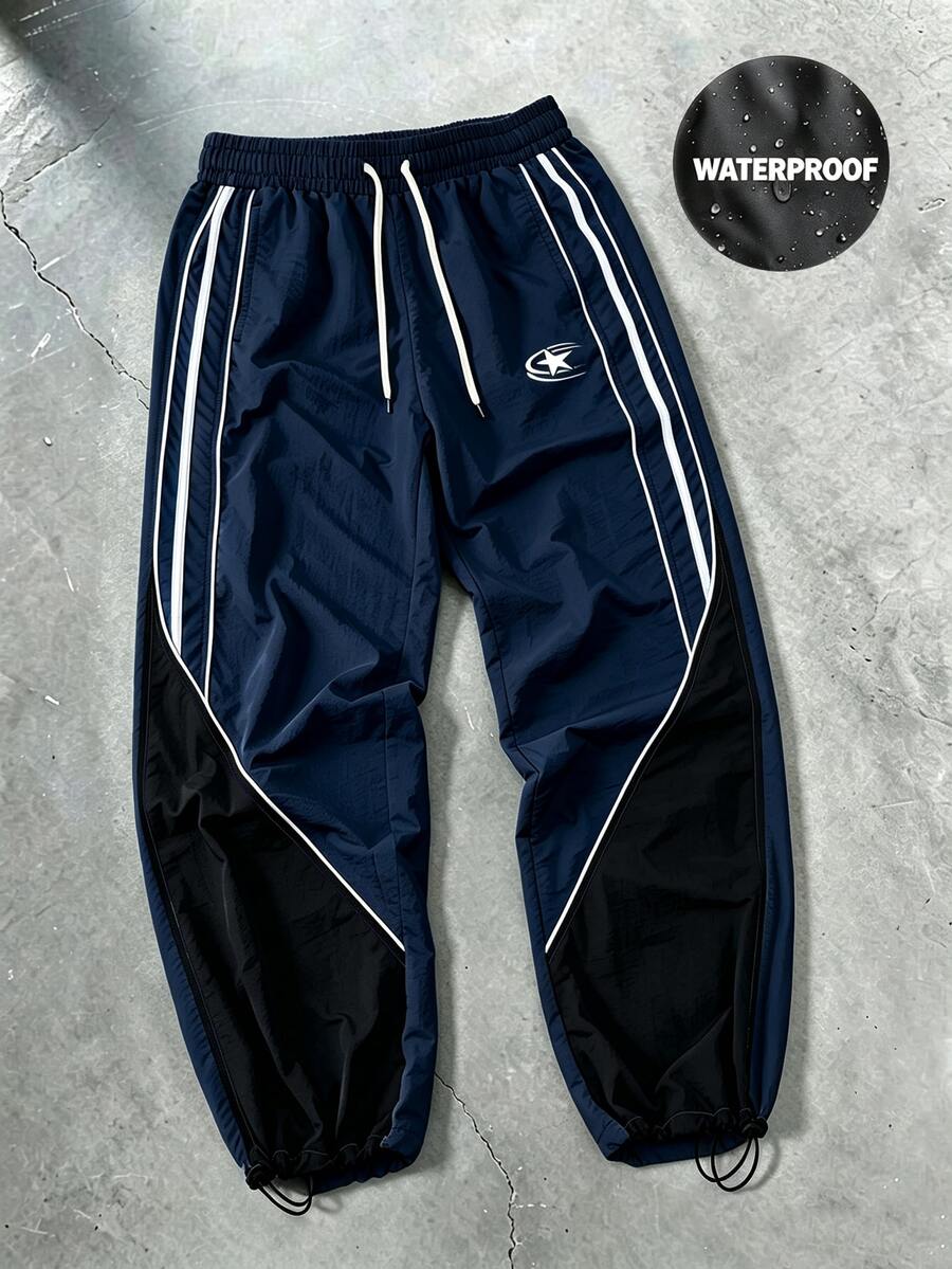 Sport MetroGents Men's Star Print Drawstring Waist Waterproof Sports Long Pants - Navy Blue - View 1
