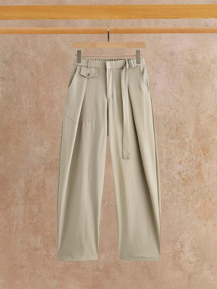HIMLAND Men's Casual Pants, Vintage Dress Pants, High-Waisted Wide-Leg Trousers, Pleated Pants, Old Money Aesthetic, Khaki Trousers, Slim Fit,Tuxedo - Brown - View 2